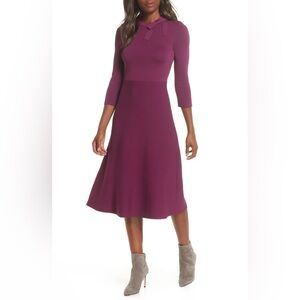 Eliza J purple eggplant midi dress with bow detail size xs
